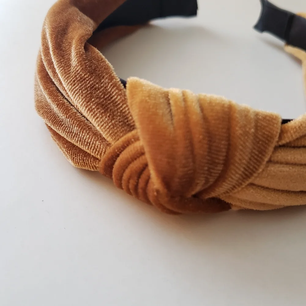 Coffee Latte Velvet Knot Turban Twist Headband